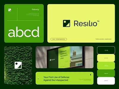 Resilio - Climate resilience kit | Visual Identity bento grid brand branding branding guideline climate corporate identity design eco friendly graphic design green home resilient homes illustration logo power resilience kit snow solar panel solar power visual identity