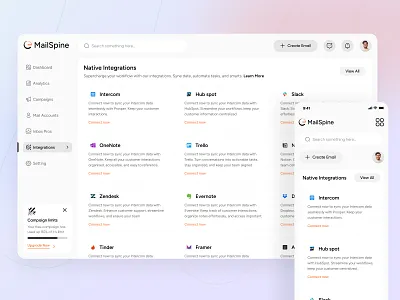 Integrations Page - Email Marketing Dashboard clean crm crm dashboard integration integration page integration settings integration ui integrations integrations page integrations settings manage integrations manage tools product design saas saas dashboard sales dashboard settings page tools web app workflows