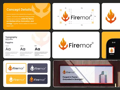 Firemor - Brand Guidelines anchor logo arrow brand guidelines brand identity brand logo branding brave creative logo custom logo financial logo fintech logo fire logo fitness branding flame logo logo design modern logo nft logo tech logo unique logo