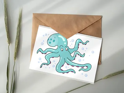 Playful Cartoon Octopus with Bubbles funny octopus