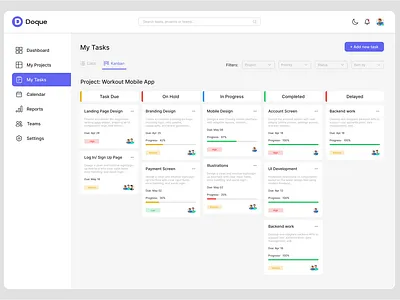 Doque- Kanban View 2025 board clean ui dashboard design figma kanban ui kanban view minimal design modern ui productivity app project management project planner task board task management ui ux workflow design