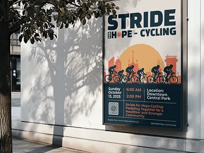 Pedaling for a Purpose – Stride for Hope Cycling Poster Design bike community cycle cycling cyclist industry minimal modern poster running simple sport