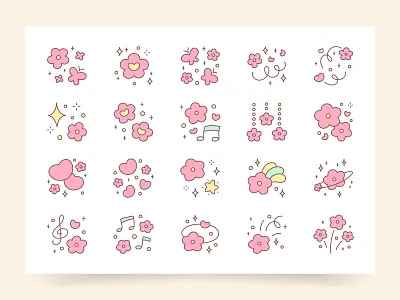 Collection of kawaii floral stickers 2d collection cute fancy floral flower gentle graphic design heart illustration kawaii love magic music pastel set spring star sticker vector