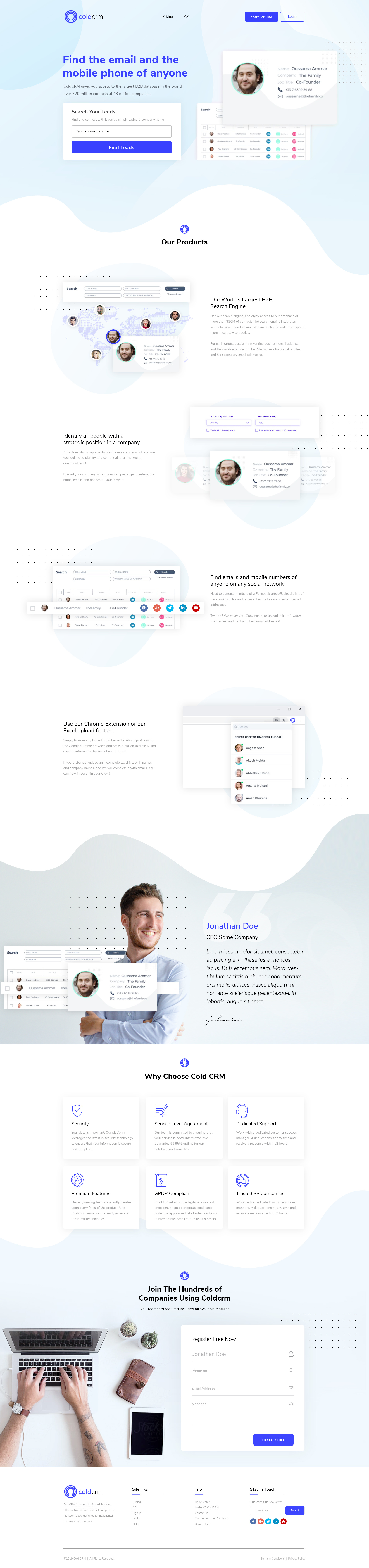 Homepage design concept for Cold CRM crm graphic design homepage ui website