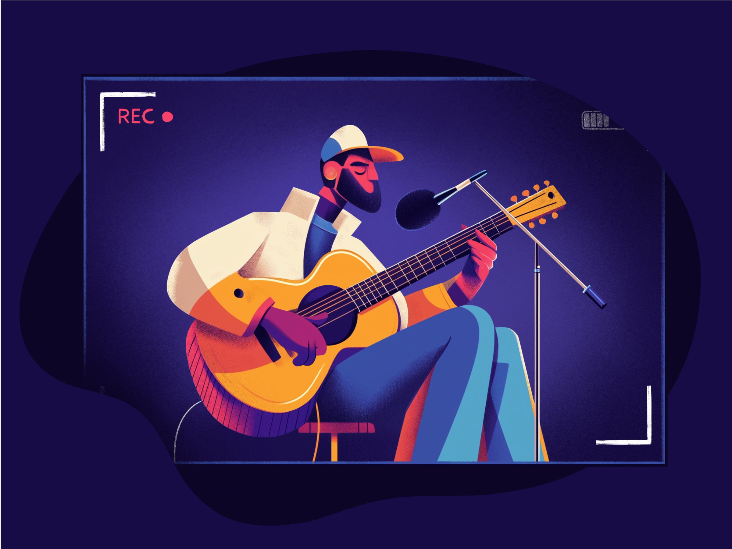 The musician art branding call screen characterdesign graphic design guitarist illustration illustrator man music musician musicplatform online people procreate record song talent vectorart zoom