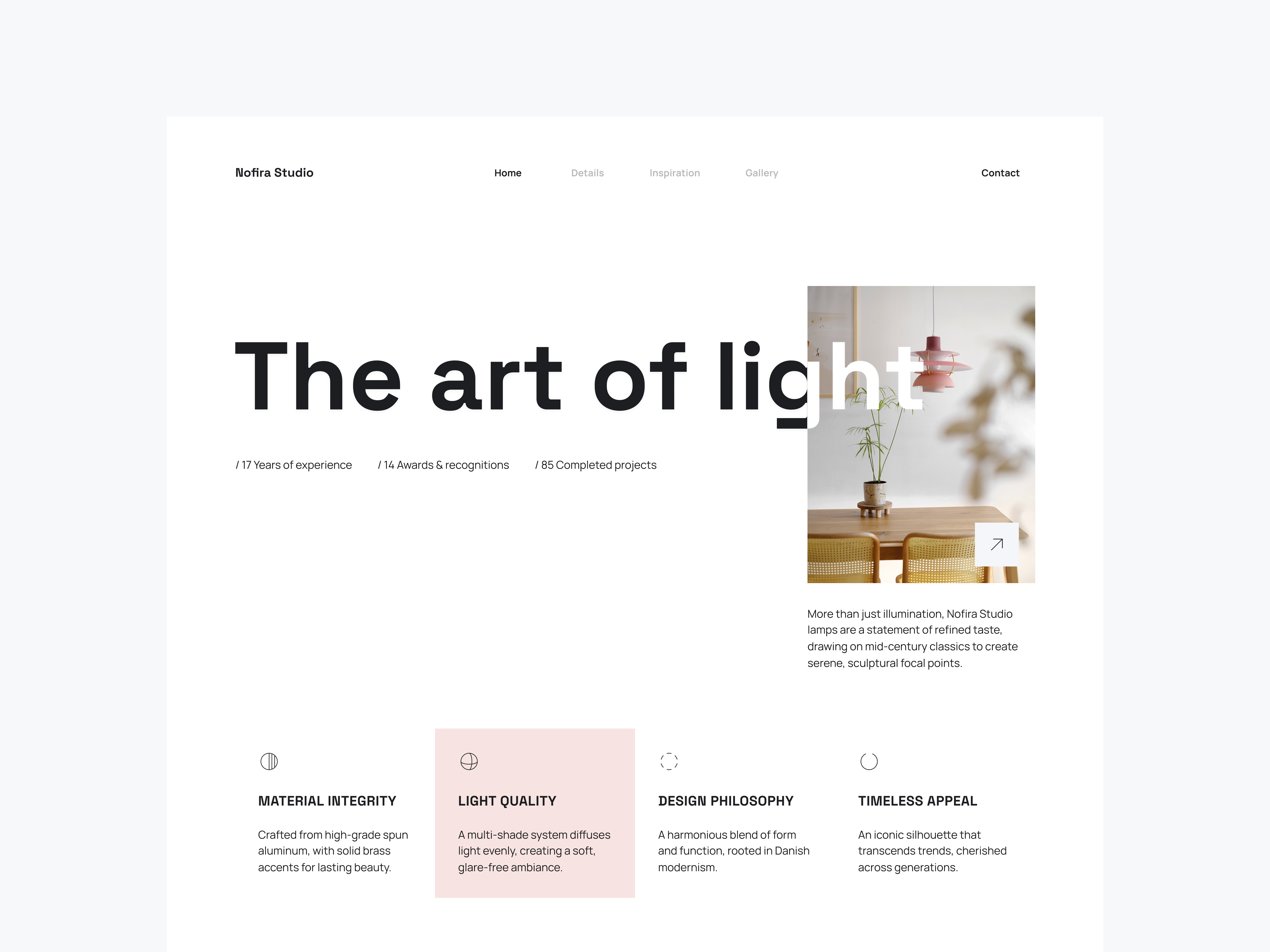 Minimalist lighting website concept cleanui interiordesign landingpage lightingdesign minimaldesign productdesign productshowcase scandinaviandesign typography ui ux visualdesign webdesign whitespace