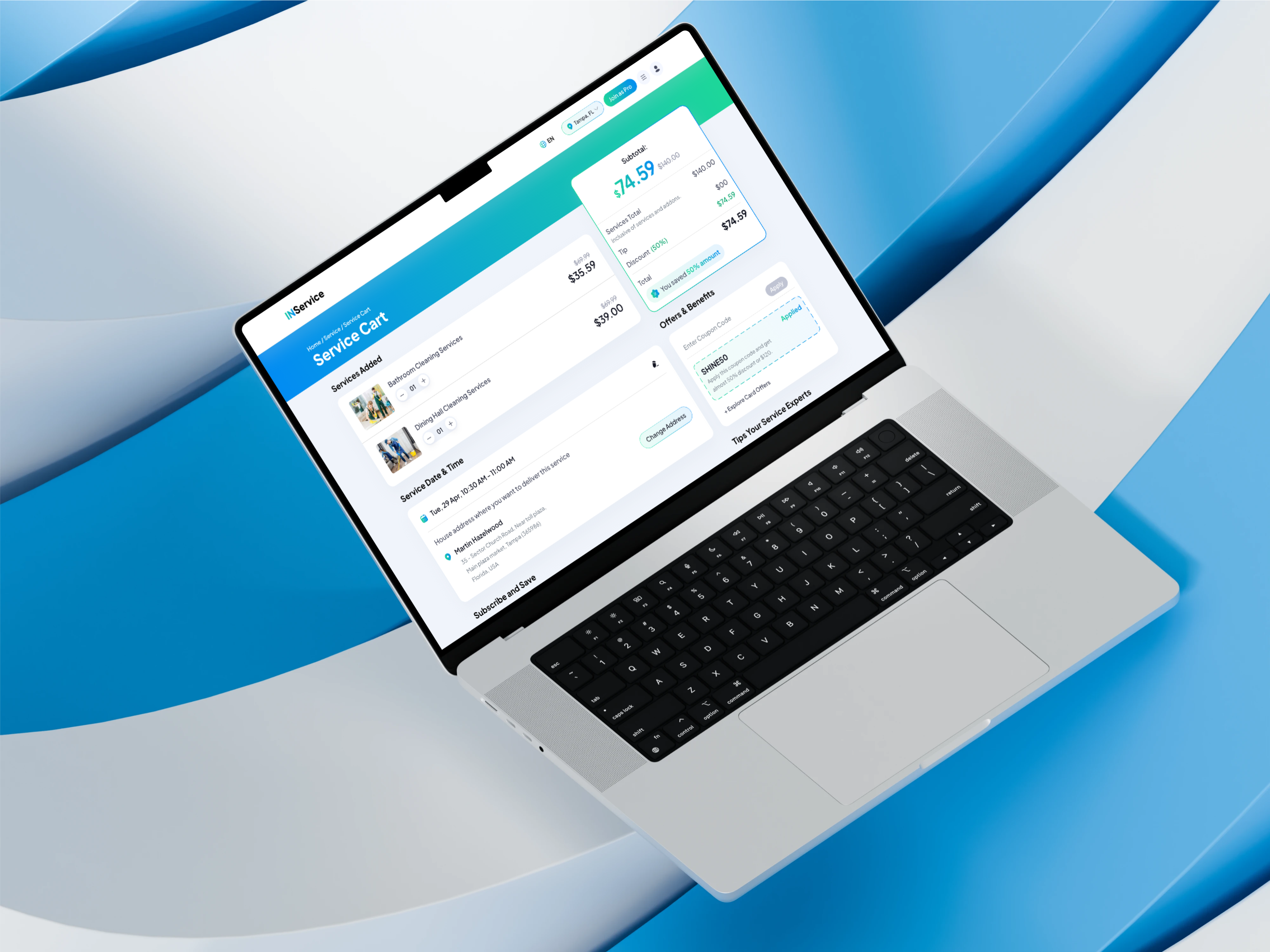 House Cleaning Service Checkout Page billing cart checkout checkout page clean e commerce house cleaning service interface minimal mockup online order order summery payment page saas service subscription ui web app web design website
