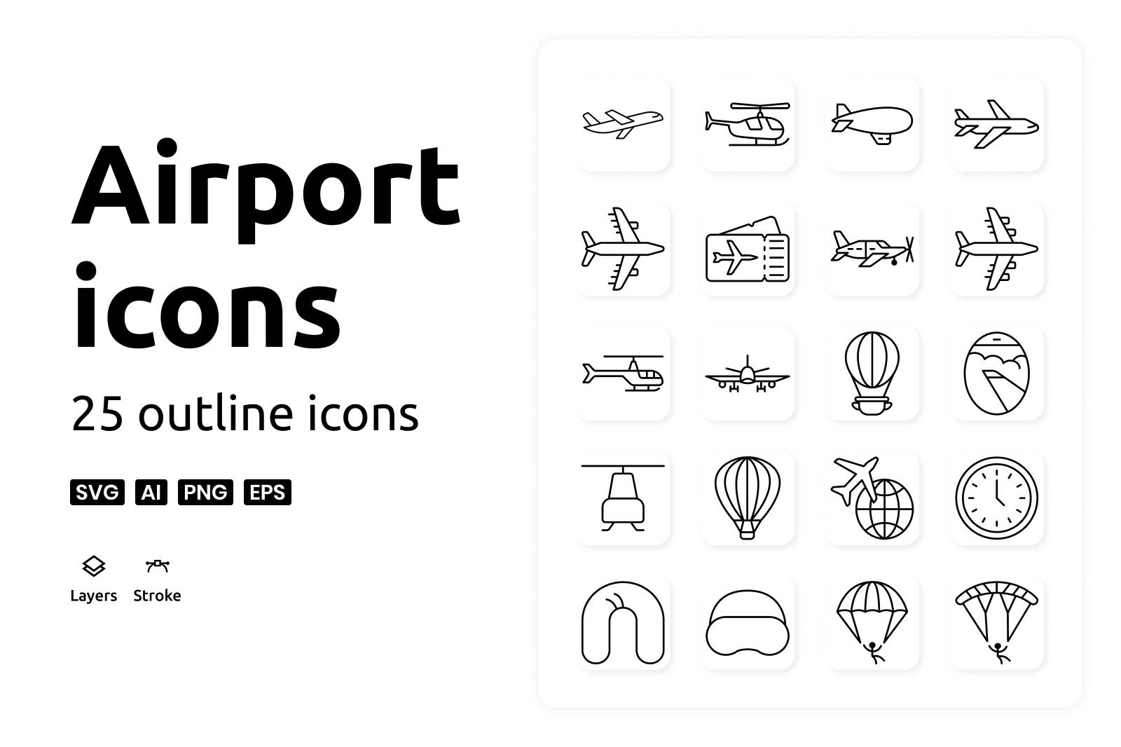 Airport Outline Icons airport icons graphic design icons icons pack outline icons ui vector