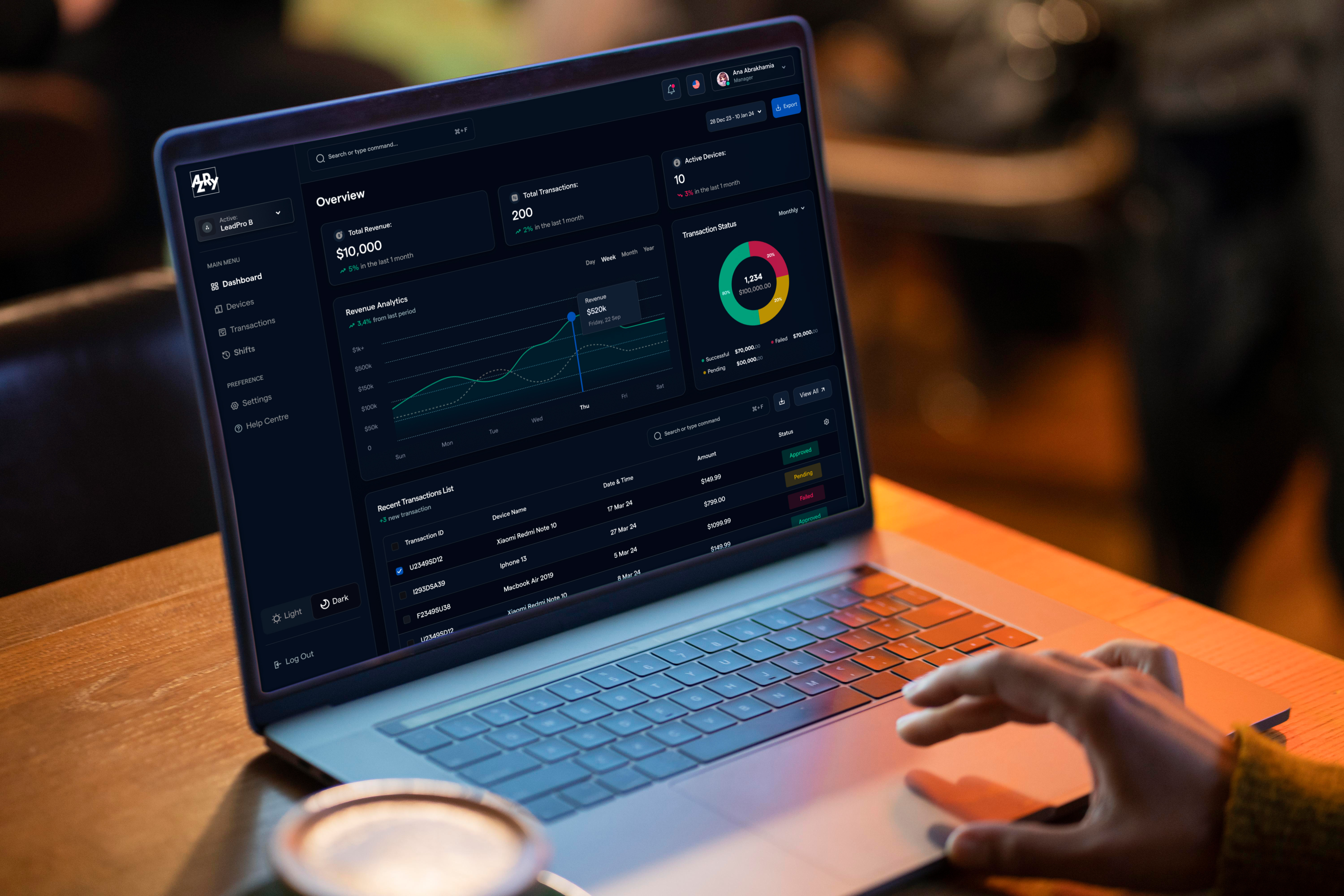 AzRy Real-Time Reporting Dashboard analytic design charts dashboard dashboards financial financial technology fintech ui uiux ux website design