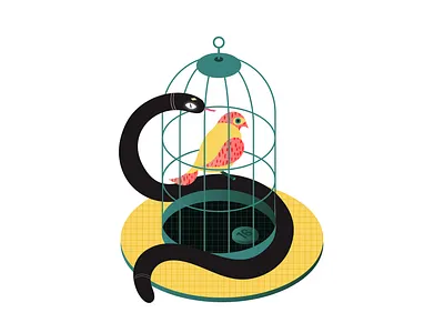 Metaphorical Illustration for Leela The Queen app app illustration bird branding cage design editorial illustration gradient illustration illustrator isometric illustration isometry minimal product illustraation psychology selfdevelopment snake therapy ui vector