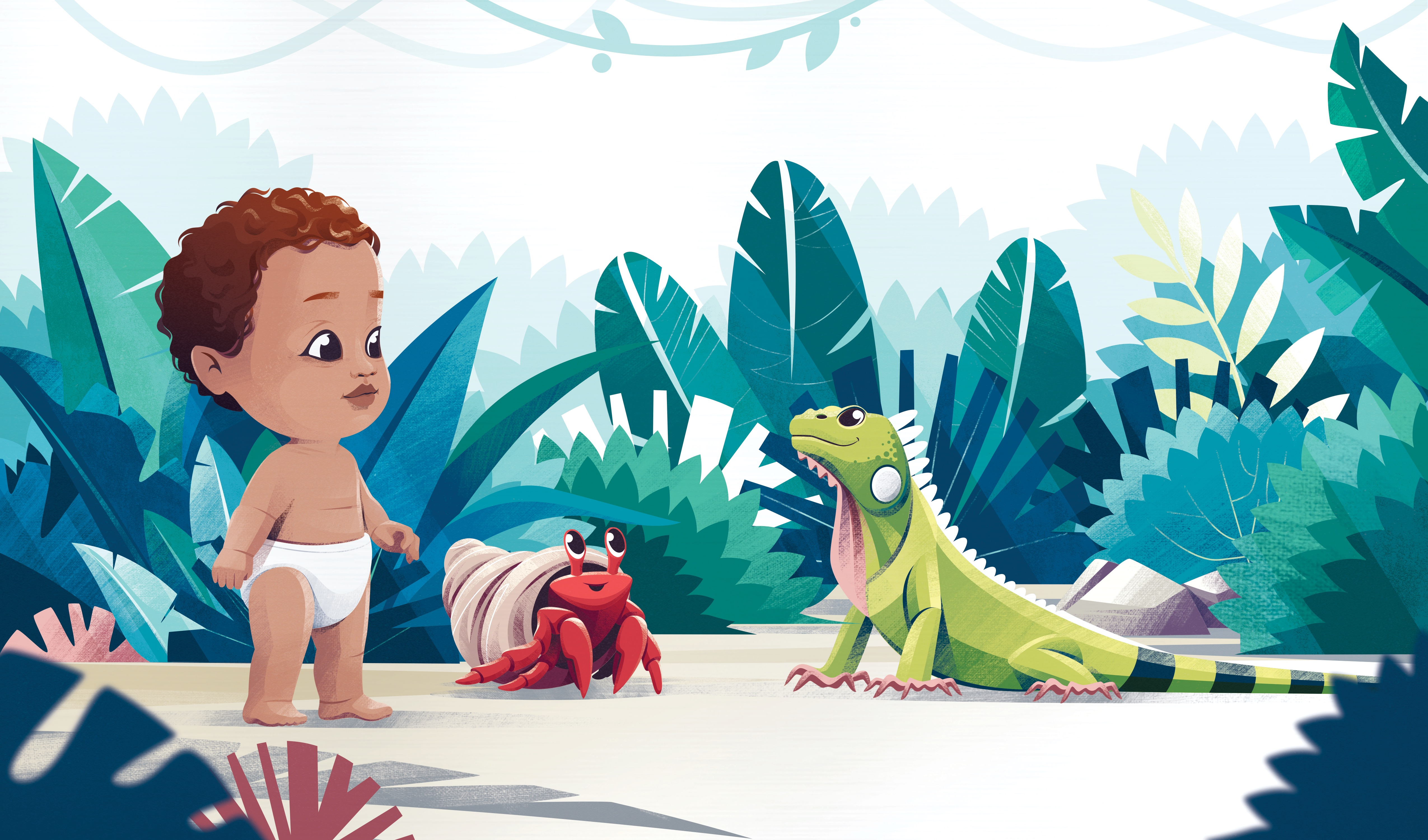 My Island Baby children's book animal baby book boy character children colorful crab hawaii iguana illustration island jungle nature texture tropical vector