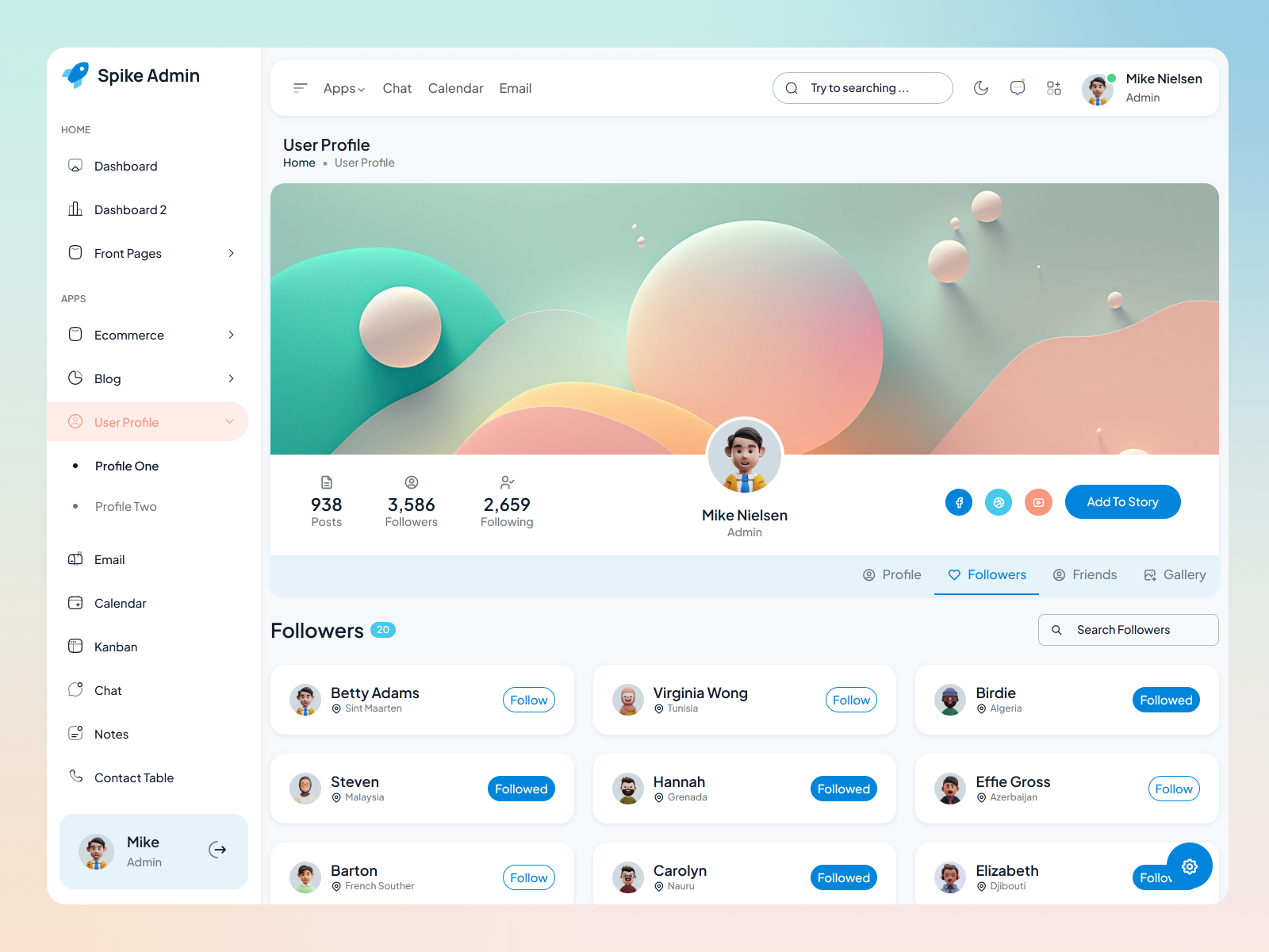 Spike Followers Page Design admin dashboard admin dashboard design followers followers app followers design followers icon followers list followers page followers page design followers page inspiration followers page ui followers page ui ux followers template design followers ui followers ui design followers ui page followers ui ux following design ui user profile page