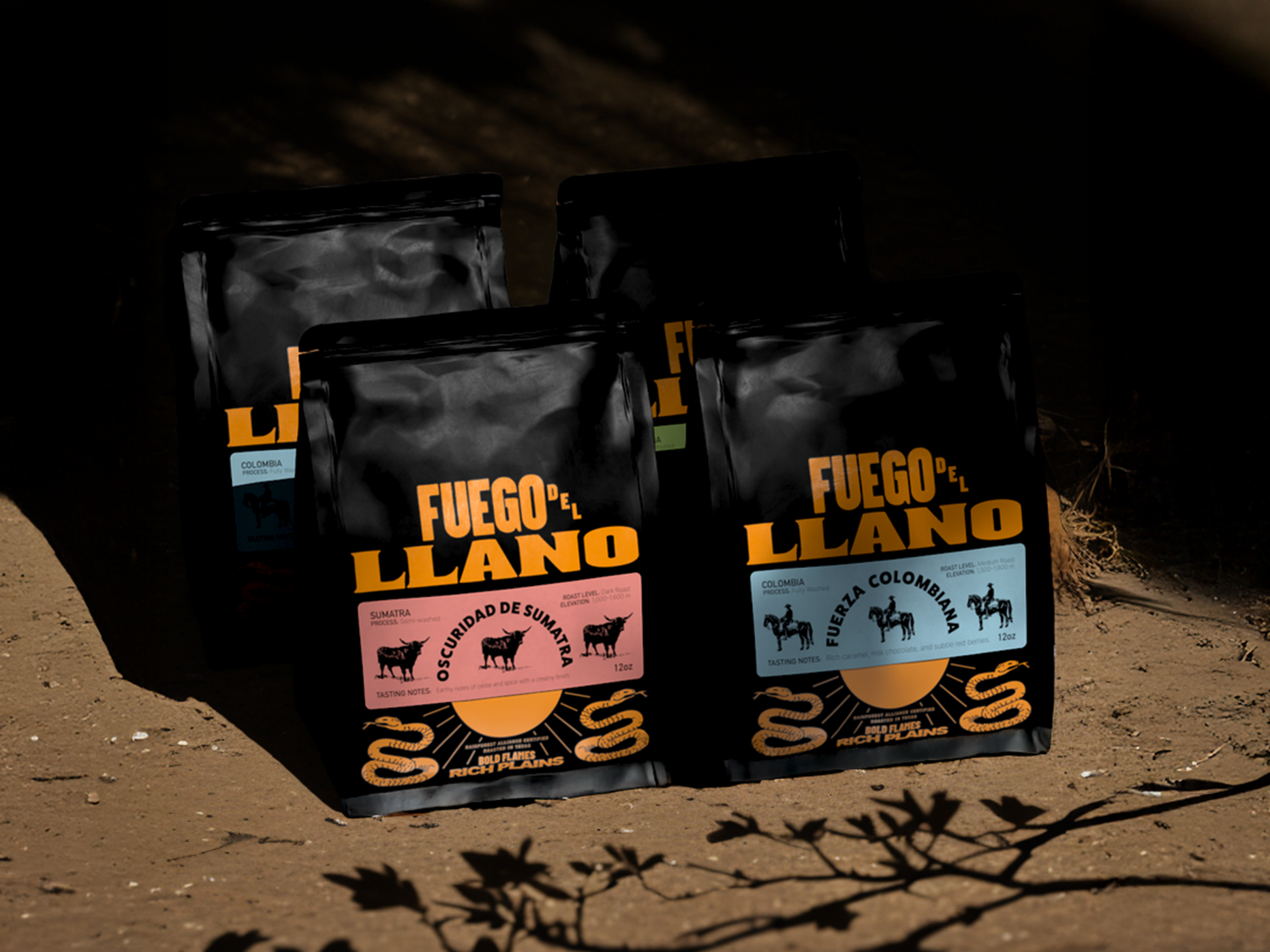 Fuego del LLano - Coffee - Packaging design 3d branding design graphic design illustration logo typography vector