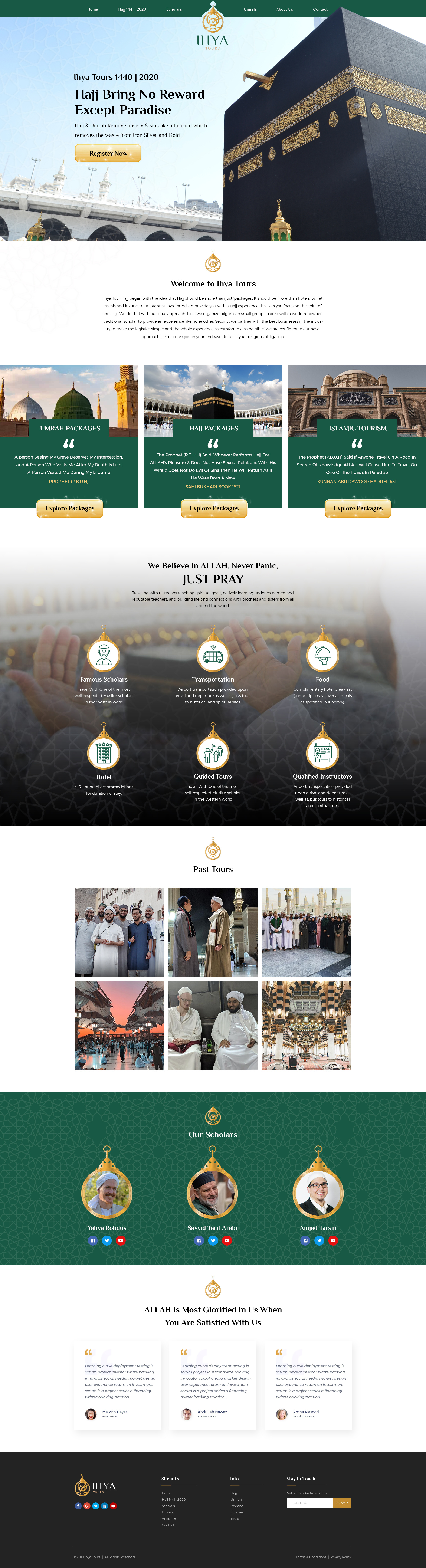Home page design for Ihya tours graphic design hajj homepage muslim tours umrah website