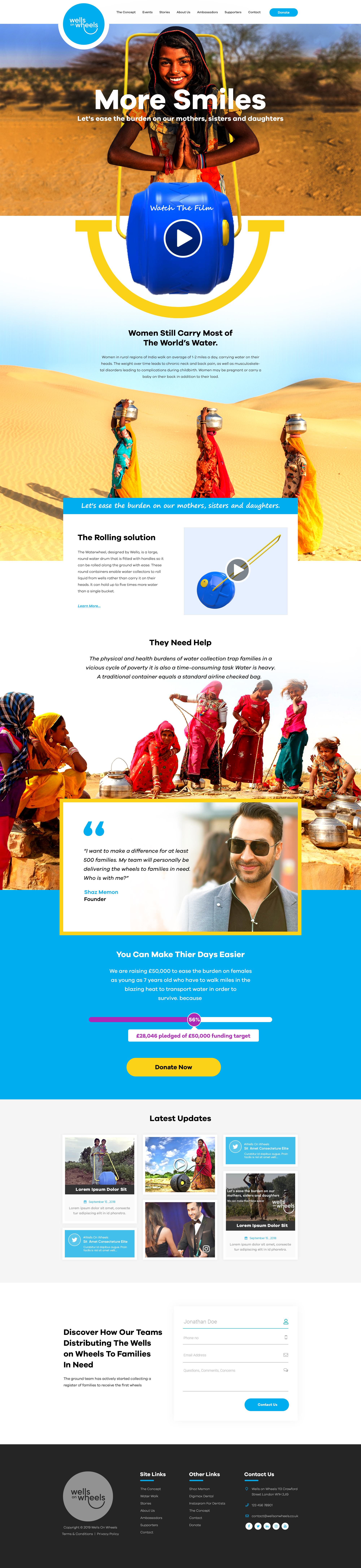 Homepage design concept for non profit organization graphic design water webdesign wheels
