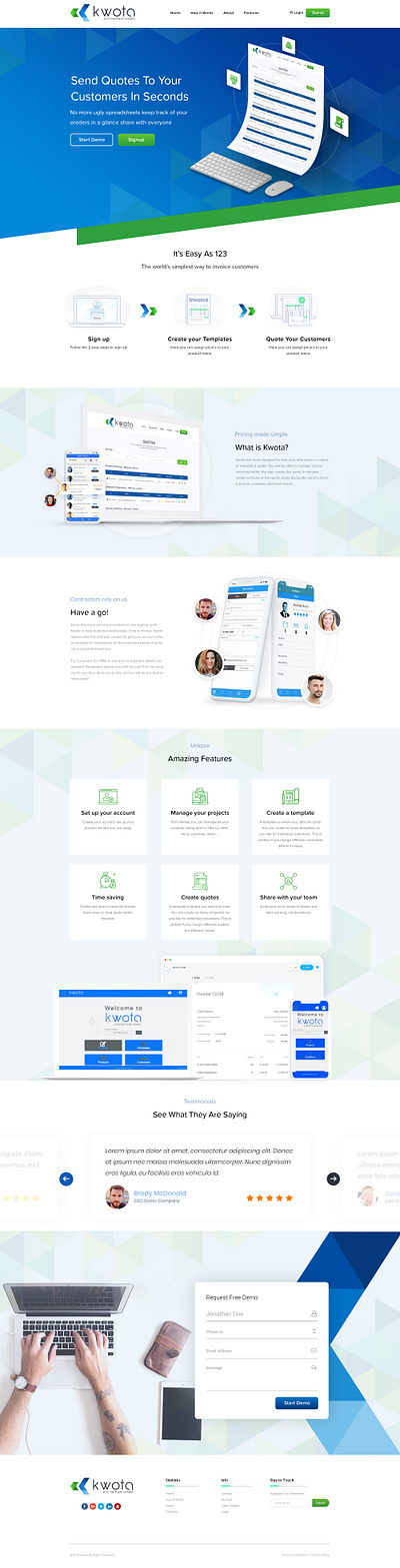 Home page design for Kwota homepage quote ui webdesign