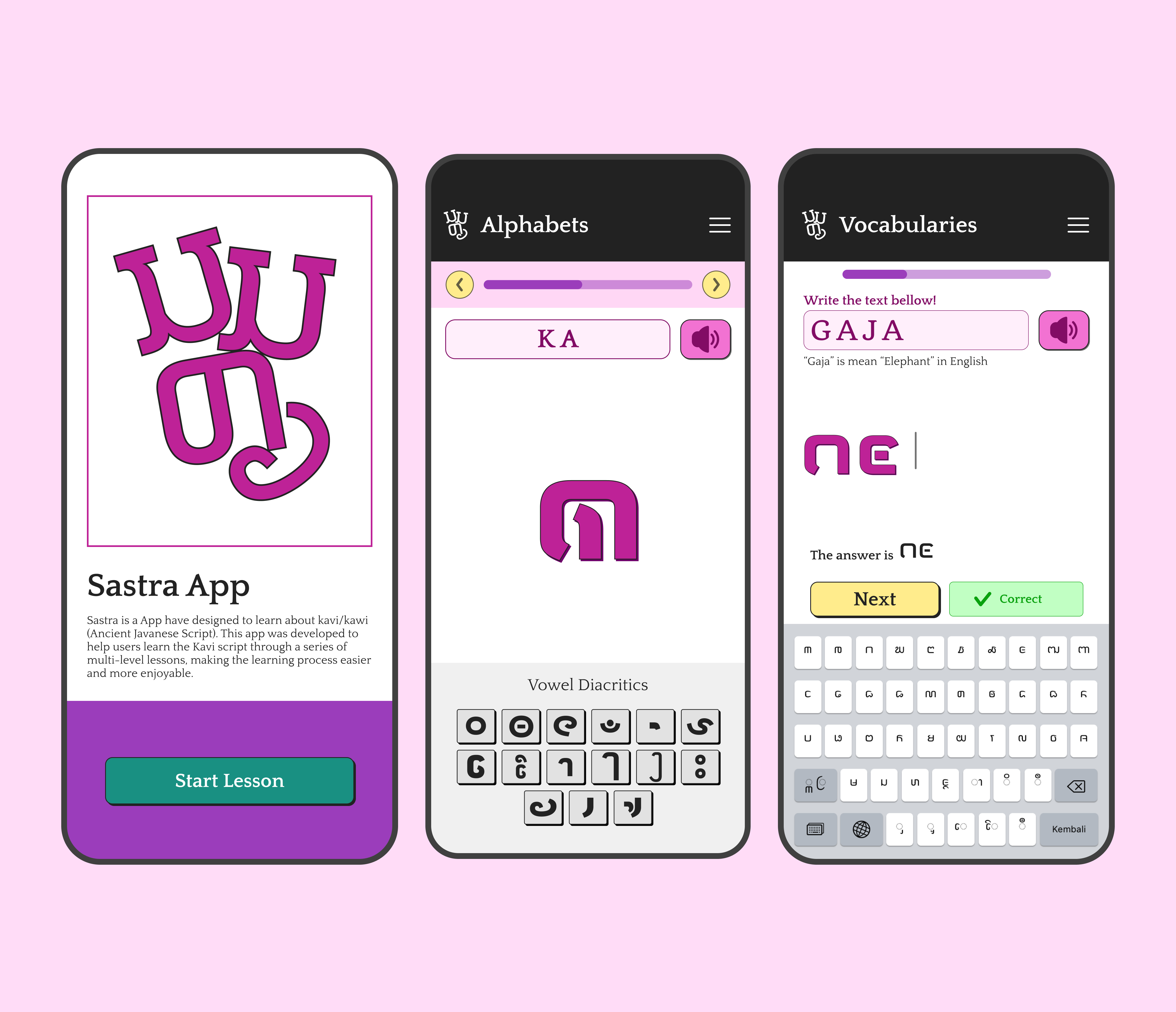 Sastra - Kavi script learning education javanese language language translator learning platform mobile nusantara script smartphone traditional ui ux