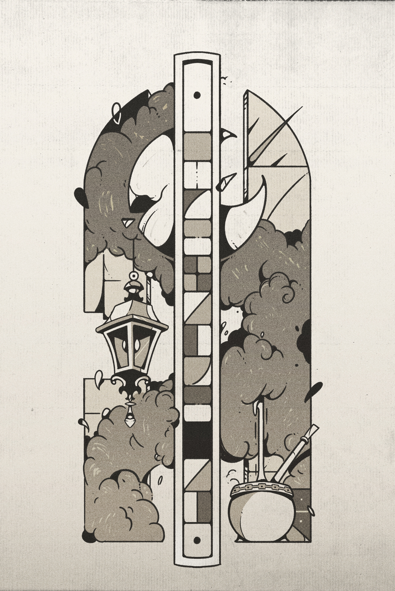 Mist II abstract illustration mate monochrome moon smoke surreal window