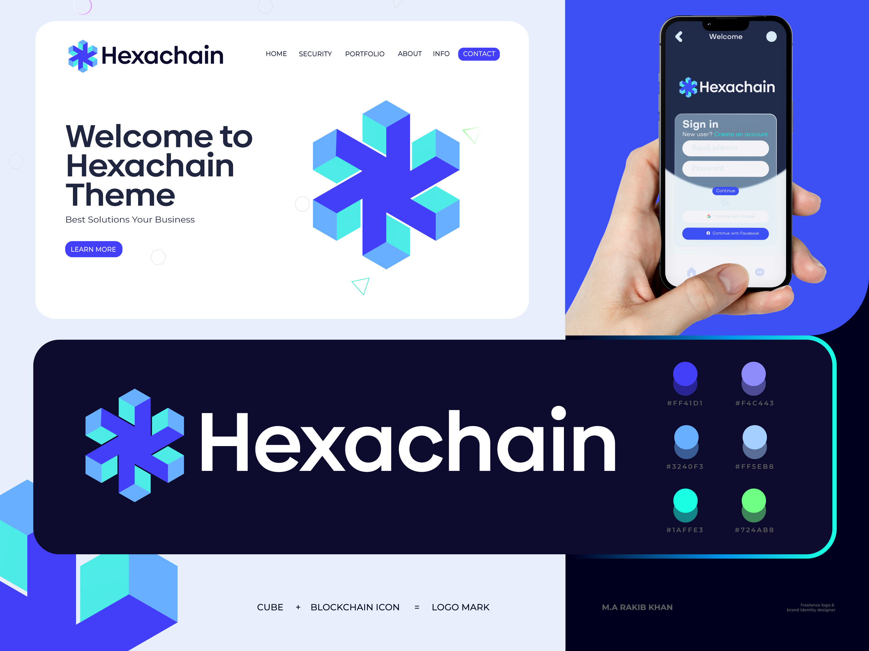 Hexachain — Blockchain Fintech Logo & Identity Design blockchain brand identity crypto digital finance fintech futuristic gradient hexagon innovation logo design logotype minimal modern secure startup tech web3