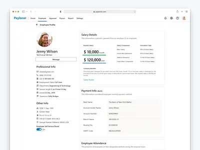 Employee Profile - Payroll Management System b2b card daily ui daily ui 006 dashboard data design employee employee profile hr hr dashboard payroll product design ui ui design user profile ux website website design