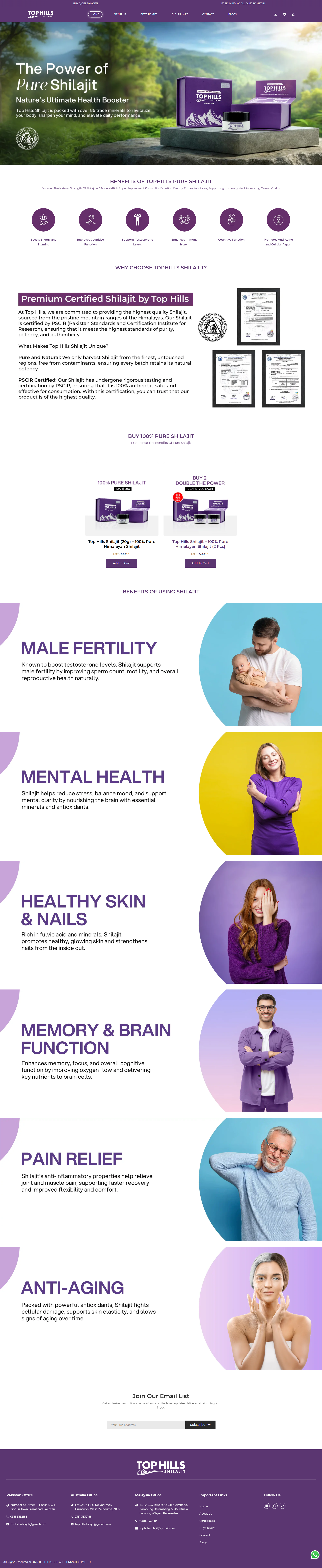 Website Design for Top Hills Shilajit website design
