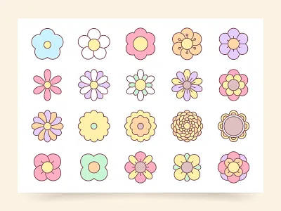 Abstract flower collection 2d abstract boho collection colorful cute flower geometric illustration logo pastel retro set simple vector vintage