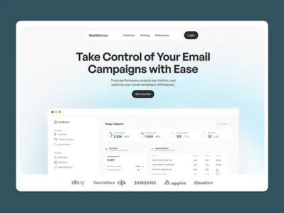 Email Analytics Software Website analytic analytics blue business campaings dashboard data diseño web email grey hero section landing landing page logos marketing software statistics web web design website