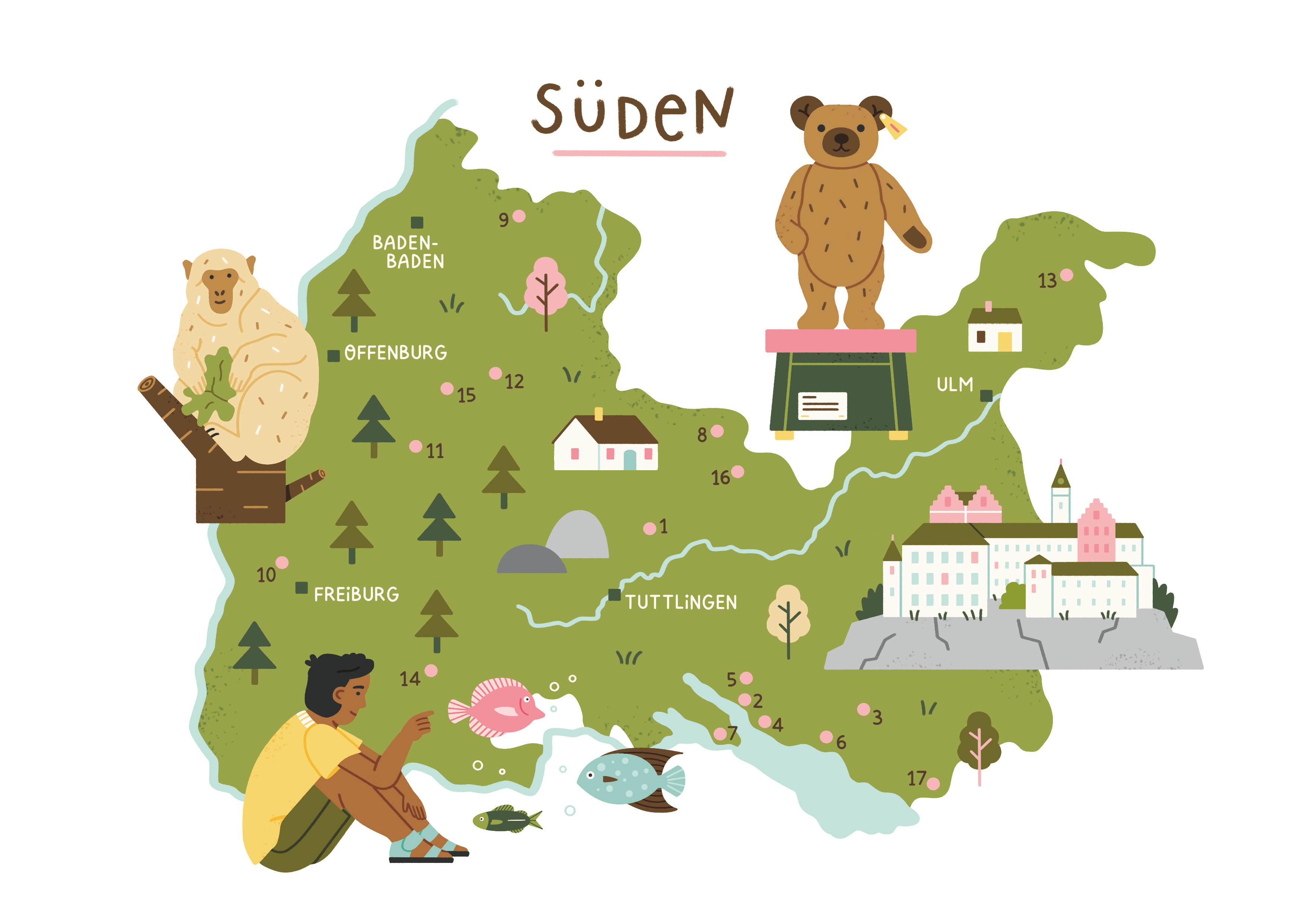 Stuttgart mit Kindern – Map for Lift Magazine, 2025 digital illustration drawing editorial illustration map map illustration maps photoshop sketch