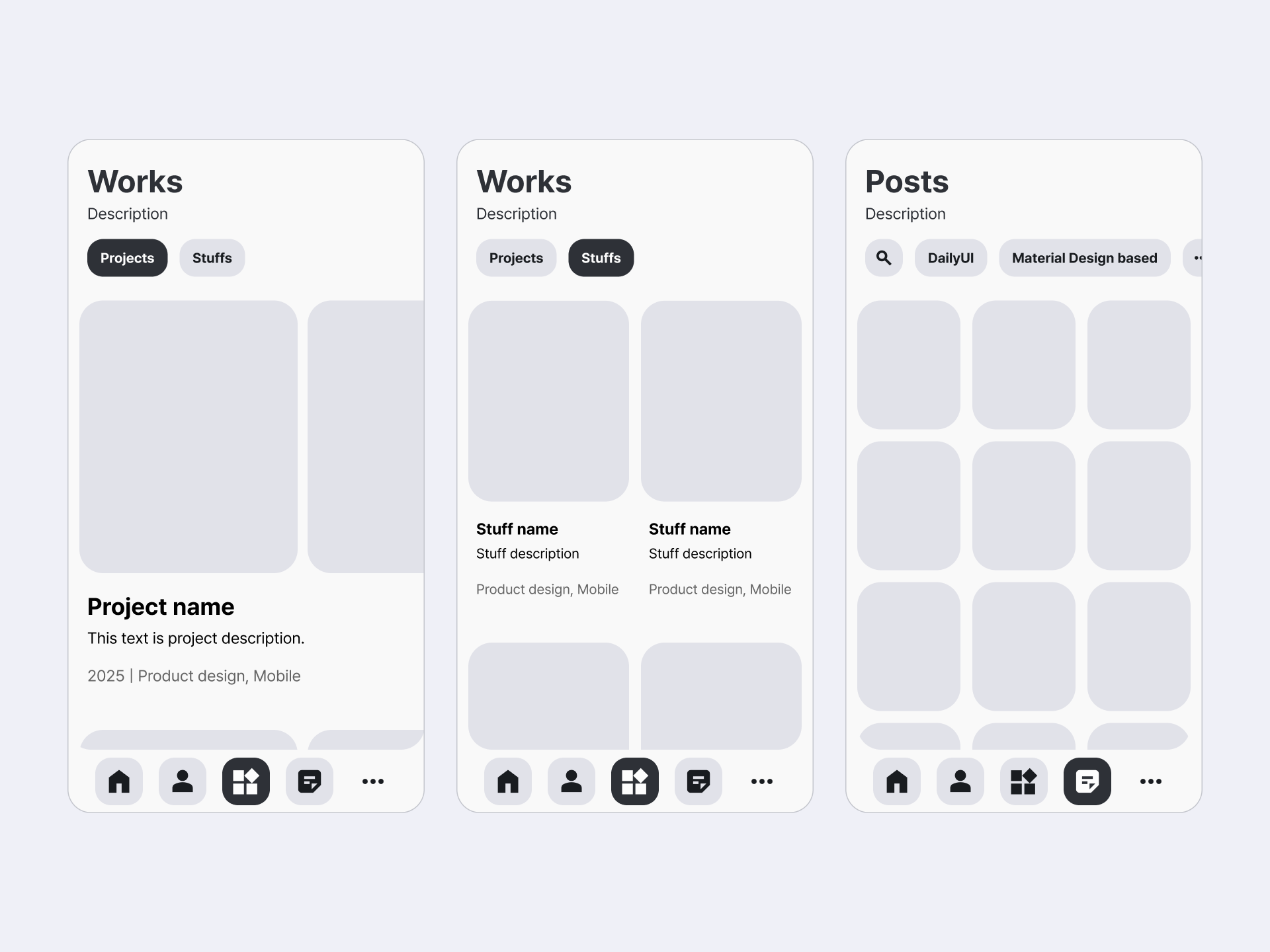Web portfolio - Mobile view feed list mobile monochrome portfolio simple ux web design wireframe