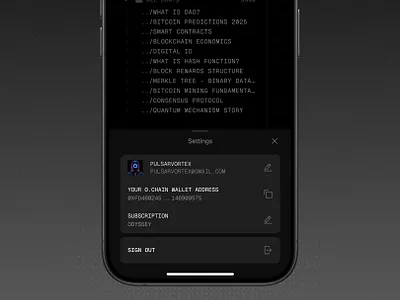 Ai chat - User profile settings ai arabia artificial intelligence blockchain chat crypto dark ui design interface ios mobile product design profile prototype qatar saudi ui user settings web3