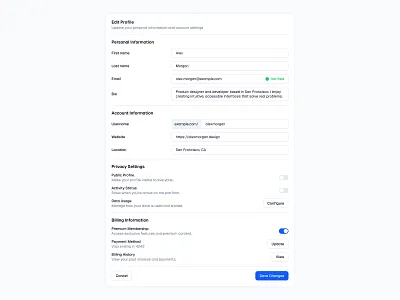 Profile Settings Form 📝 buttons design form forms input minimal saas switch ui web design
