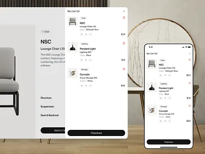 Furnilux - Furniture Landing Page [My Cart] add to cart cart checkout decor ecommerce furniture furniture ui design concept interior online store product product design shop store ui unique product web web design web page website