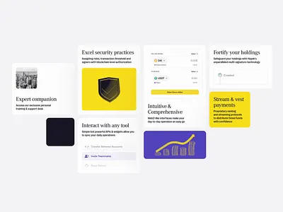 Hayek Website Bento Section animation bento cards crypto defi factoids graphic design money product ui ux ux elements website yellow