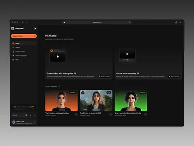 Home UI ✨ ai atomize avatar cards dark theme design system logo sidebar ui video
