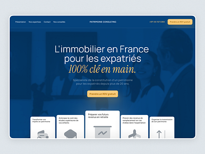 Patrimoine Consulting [ Landing Page ] design figma framer french hero landing page ui uiux webflow website