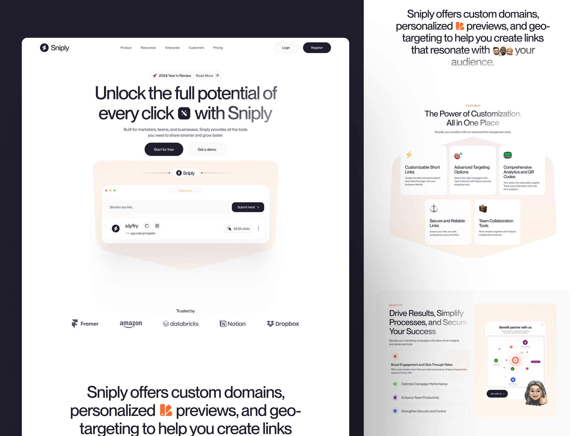 Sniply - A Smart Link Management Platform analytics bento grid clean collaboration design homepage landing page link link management management management tools marketing marketing tools saas team ui ui ux ui visual design website white