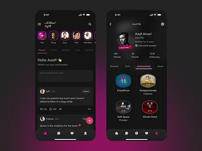 Social media feed page and Profile page ui