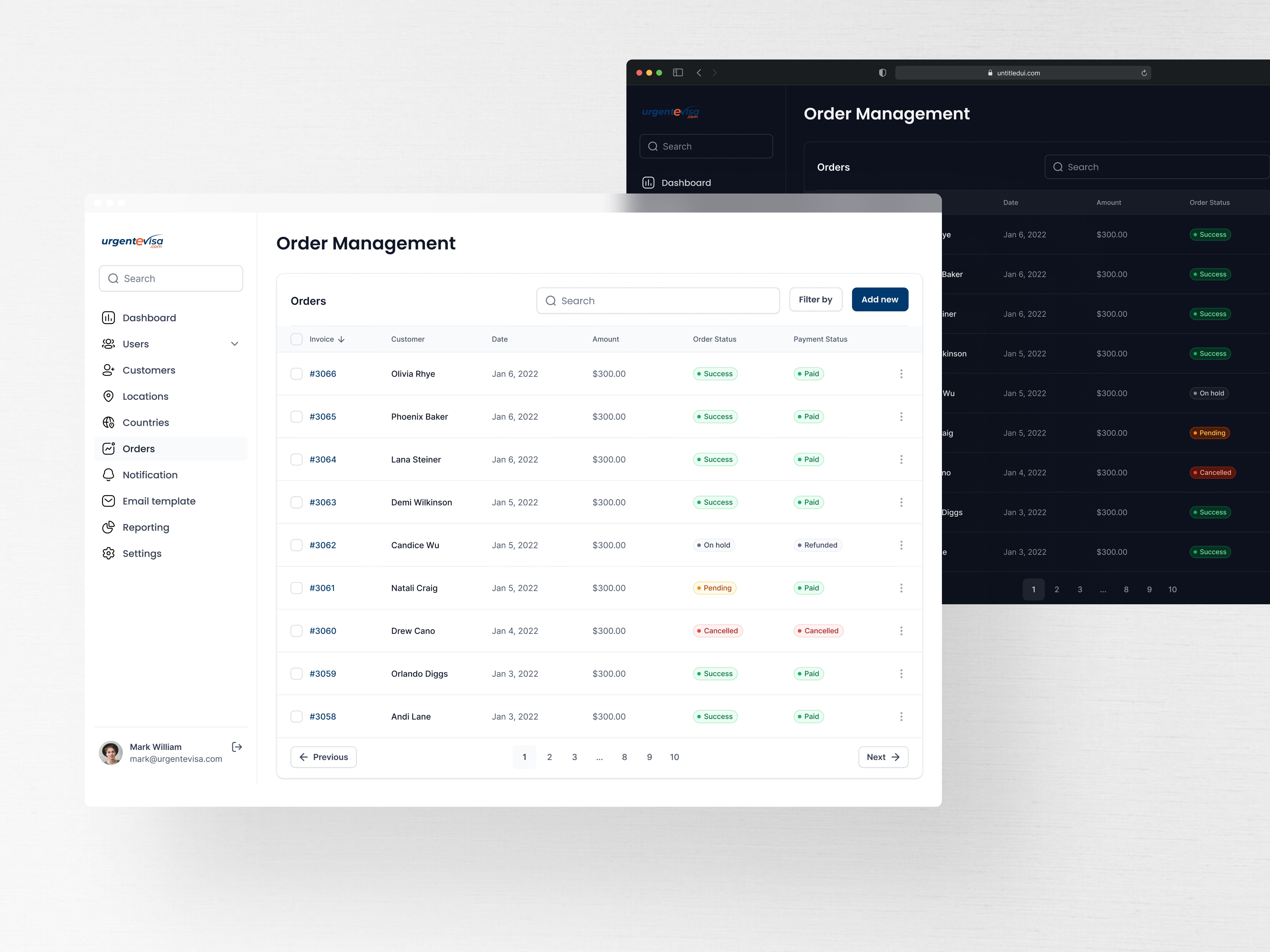 Modern Order Management Dashboard — Light & Dark UI admin dashboard b2b design crm ui dark mode dashboard ui data table figma light theme logistics app order management product design saas table ui ux design
