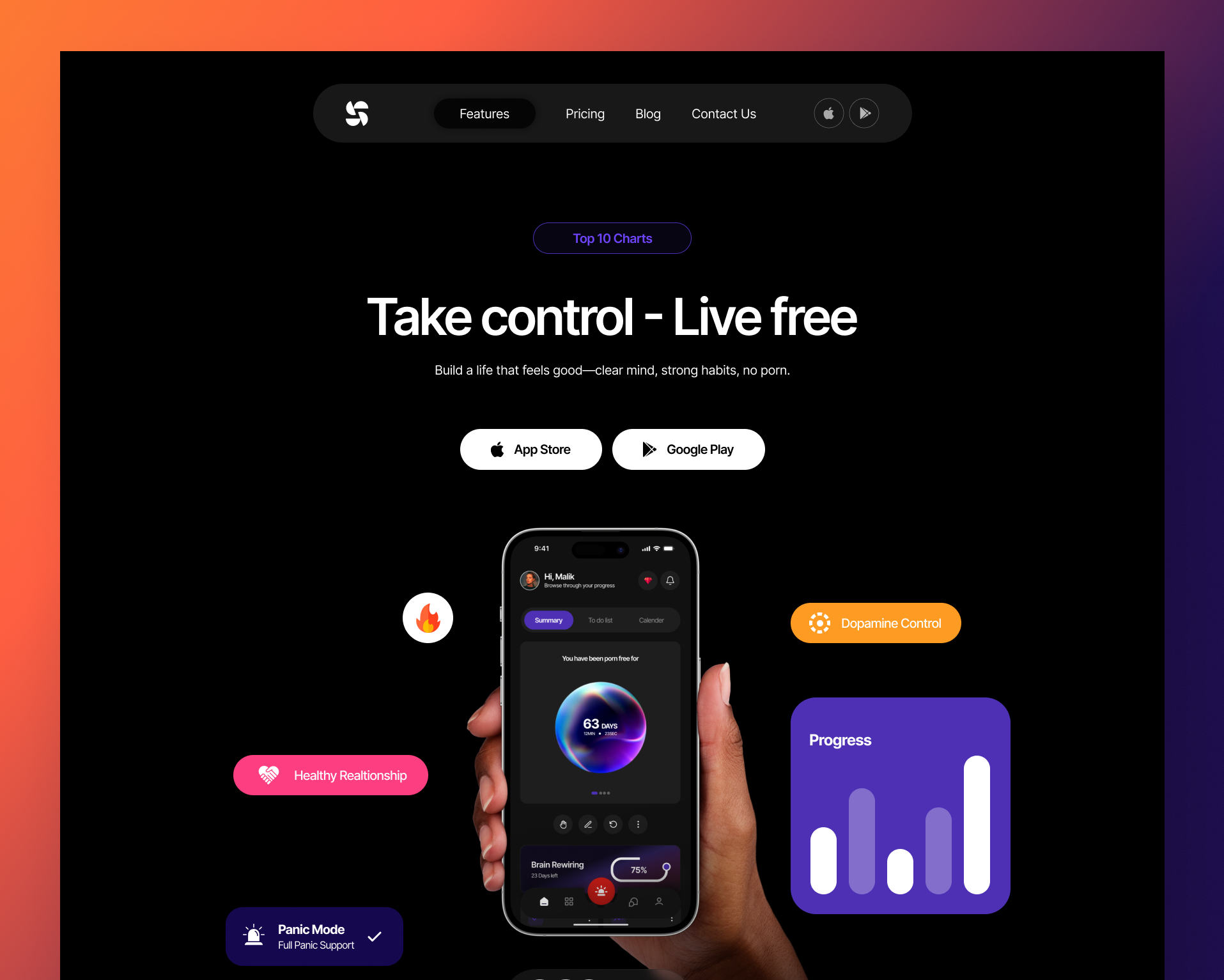 SOBR - Landing Page for Porn Quiting App colorful discipline figma landingpage minimal selfdevelopment task manage task management ui ui design uidesign website xd