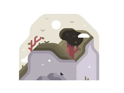 Cloudy hills bird blossom clouds design geometric graphic design hills illustration landscape nature outdoors rocks spring sun travel tree vector view