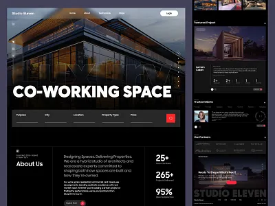Studio Eleven – Co-Working Space Website Concept about us call to action co working coworking cta design designer footer homepage landing landing page studio testimonials web web design webflow website workplace