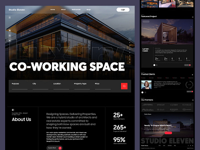 Studio Eleven – Co-Working Space Website Concept about us call to action co working coworking cta design designer footer homepage landing landing page studio testimonials web web design webflow website workplace