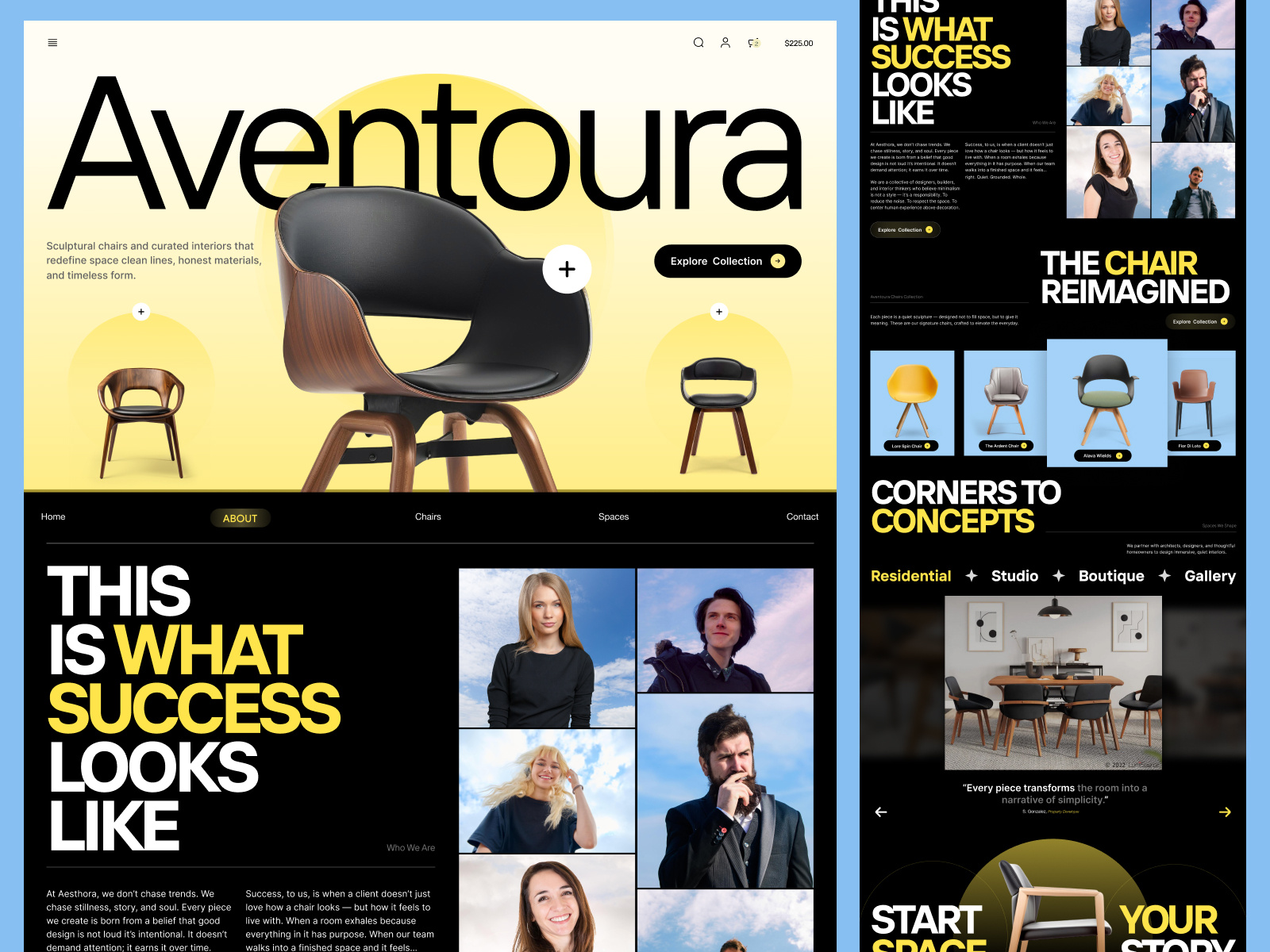 🪑 Aventoura – Sculptural Furniture Website Concept about us design e commerce ecommerce footer furniture hero homepage landing landing page sculptural shopify store testimonials web web design website