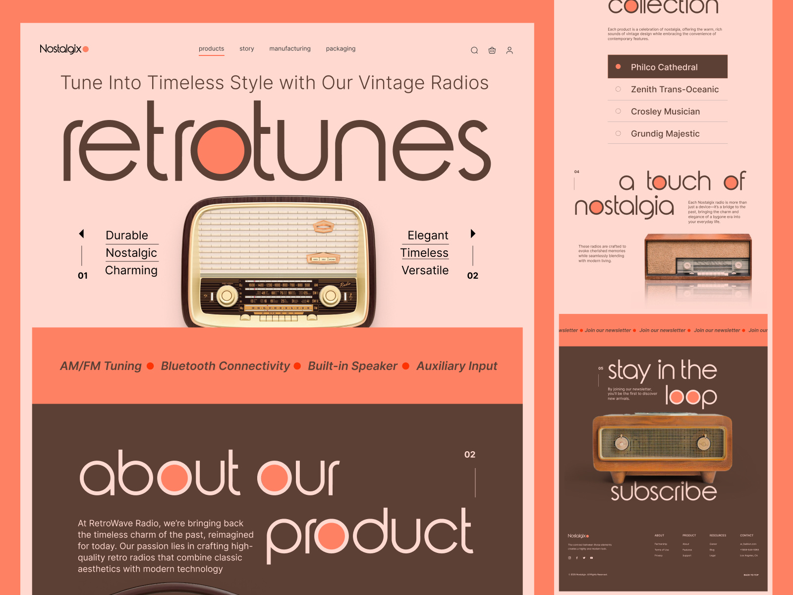 📻 Retrotunes – Vintage Radio Product Website Concept branding clean design e commerce ecommerce homepage landing page modern music radio sharp shopify shopify designer store ui vintage web web design web designer website