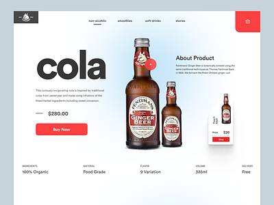🥤 Cola – Organic Beverage eCommerce Website Concept bottle branding clean cola design drink e commerce ecommerce homepage landing page modern shopify shopify designer shopify store soft drink store ui web web design website