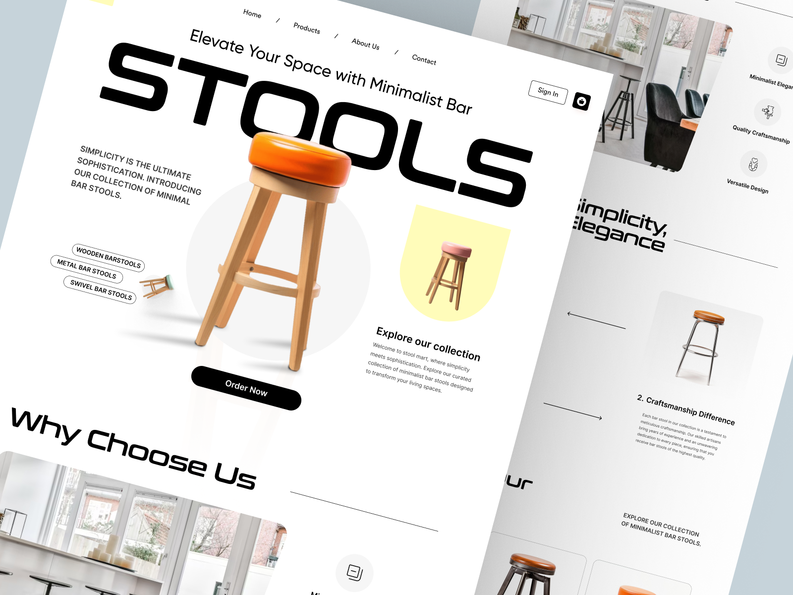 🪑 Stoolmart – Bar Stool eCommerce Website Concept branding clean design e commerce ecommerce furniture homepage interior landing page modern shopify shopify designer shopify store shopify website development store ui web web design website wooden furninture