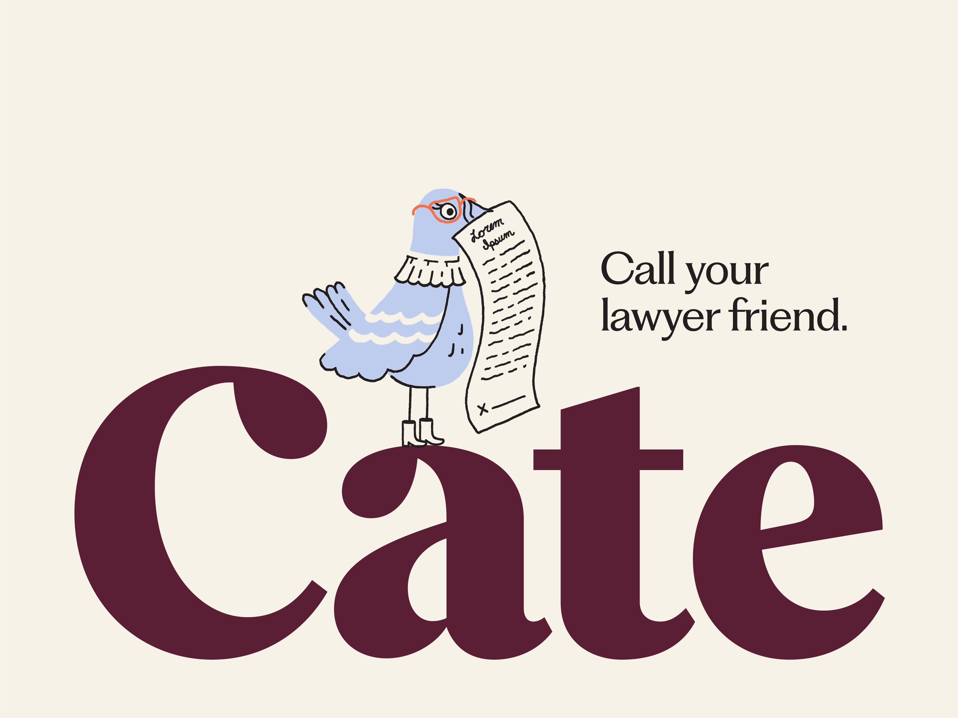 Cate bird branding design graphic design identity illustration lawyer legal logo mascot pigeon typography