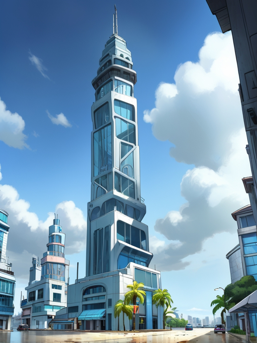 Skyscaper Tower ai art architecture city colorful digital art drawing environment illustration skytower street tower urban