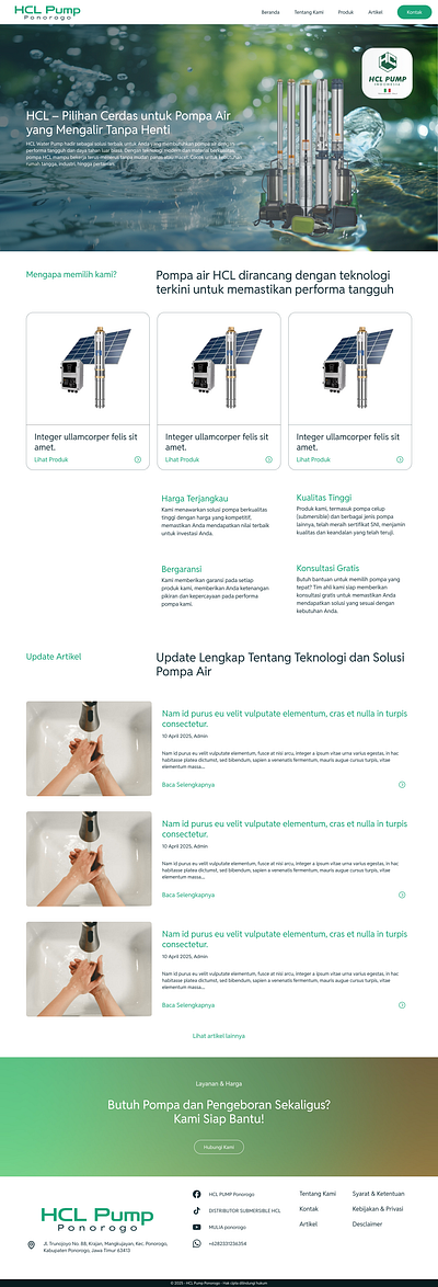 Desain Landing Page HCL Pump – Solusi Pompa Air Modern cleanui figma landingpage ui uiuxdesign waterpump webdesign