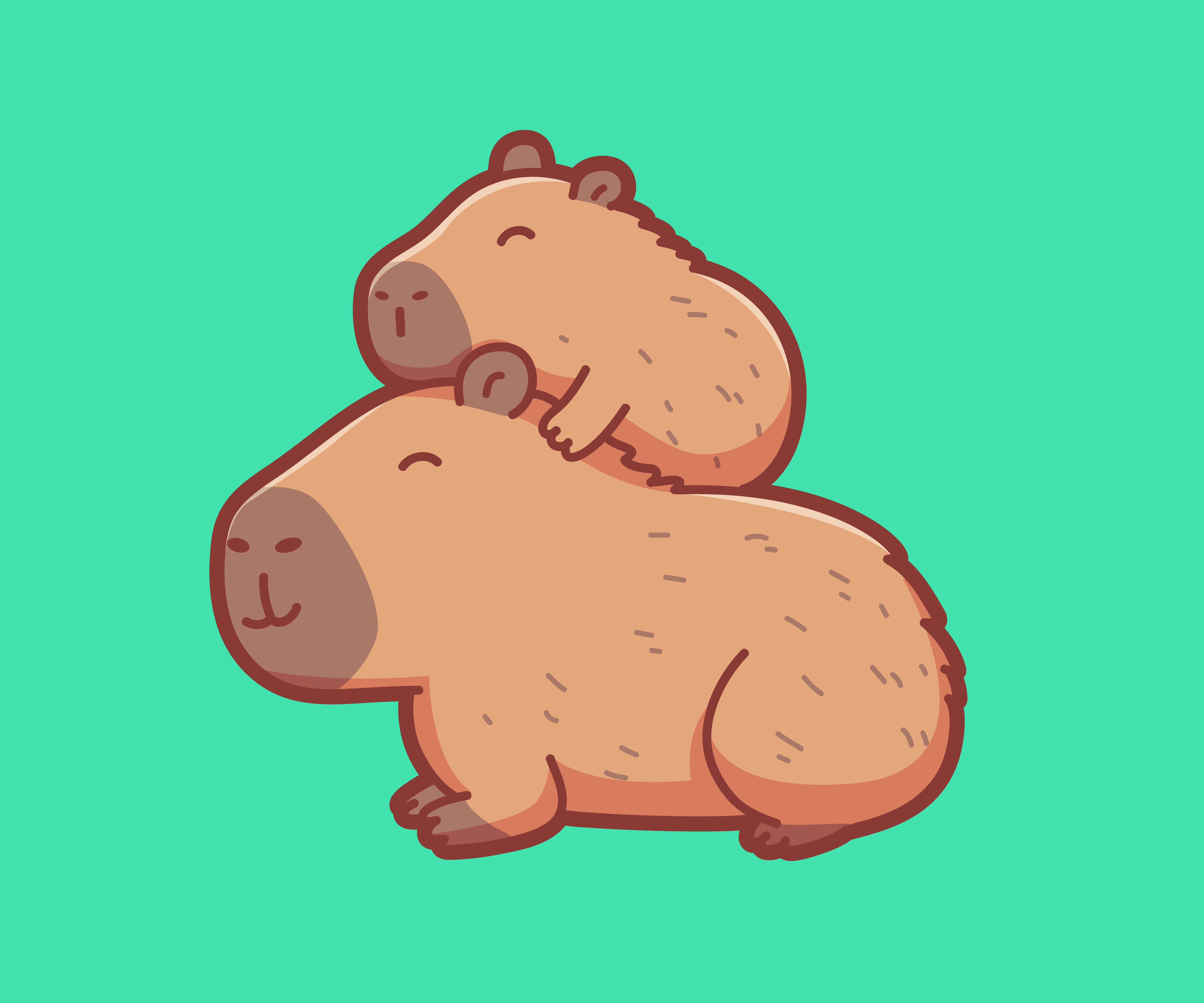 Happy Mother Capybara Holding Baby Capybara fur